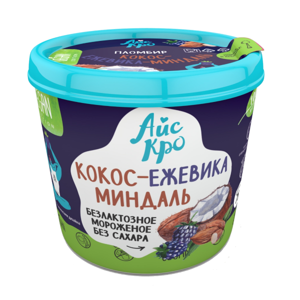 Десерт взбитый мороженое на растительной основе «Кокос-ежевика-миндаль» АйсКро